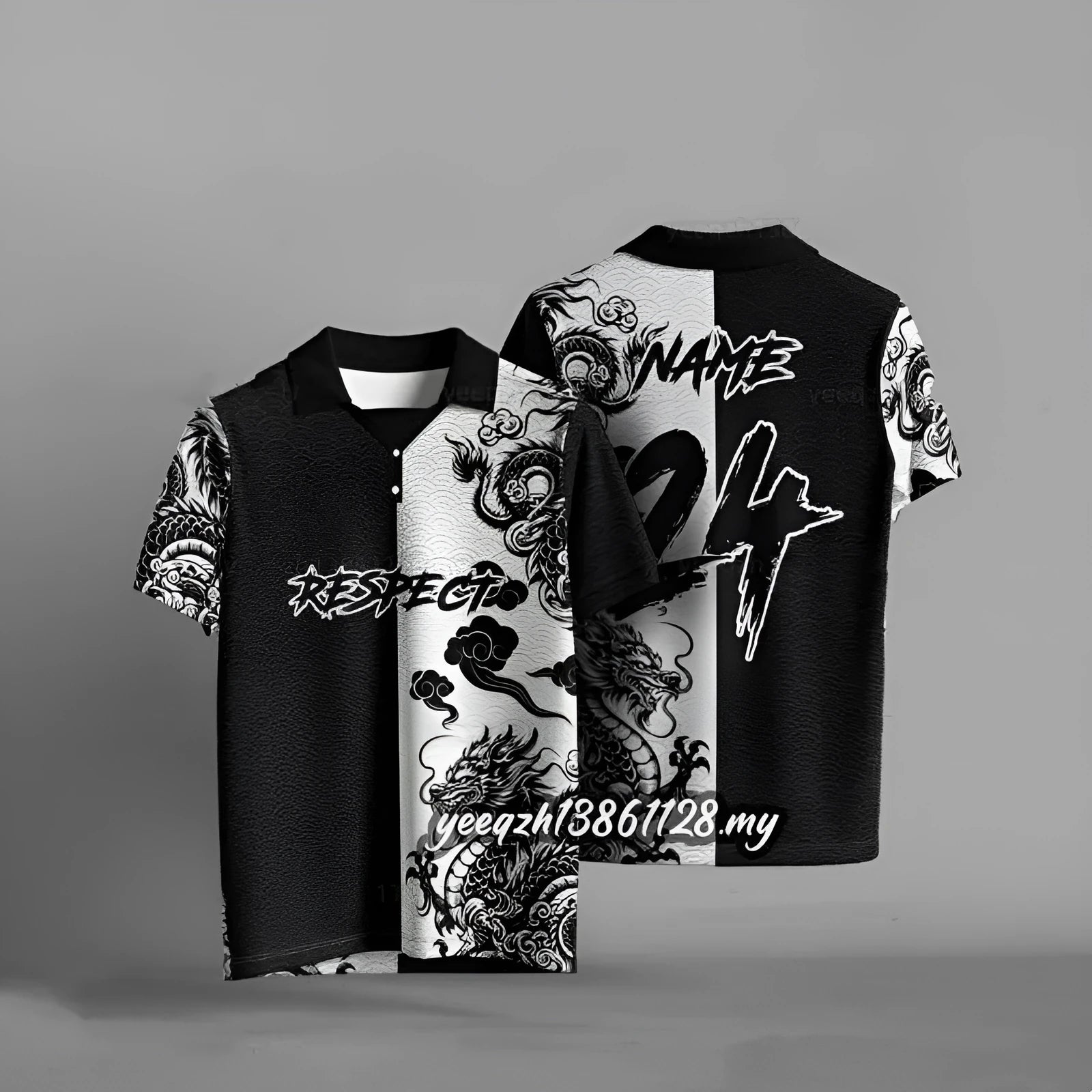 Black loose-fit short sleeve T-shirt on a hanger, plain front for 3D digital printing.