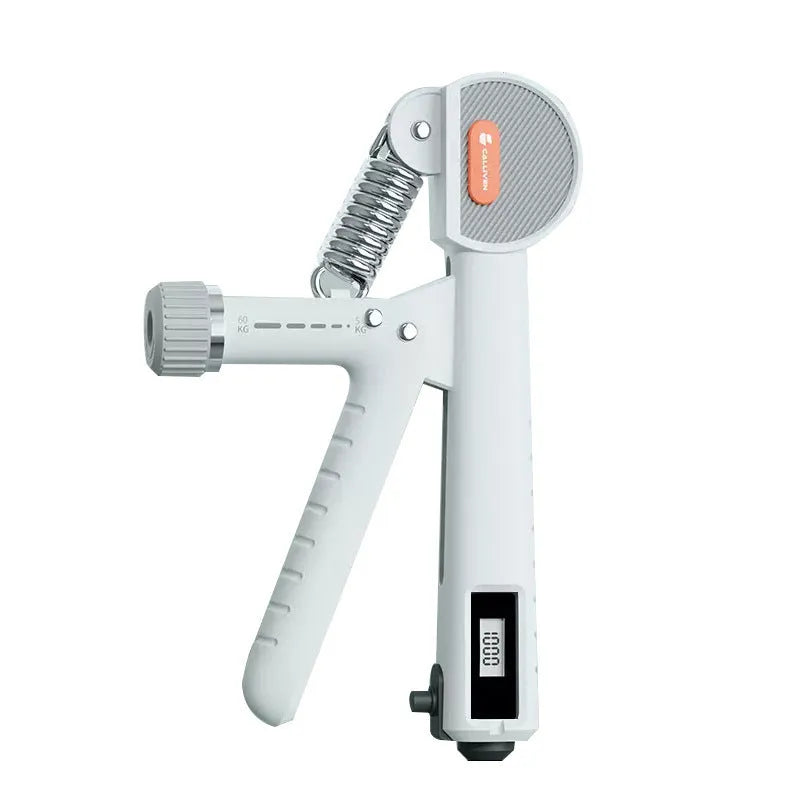 Adjustable hand grip strengthener in ABS plastic, shown in ivory white, dark black, and army green colour options.