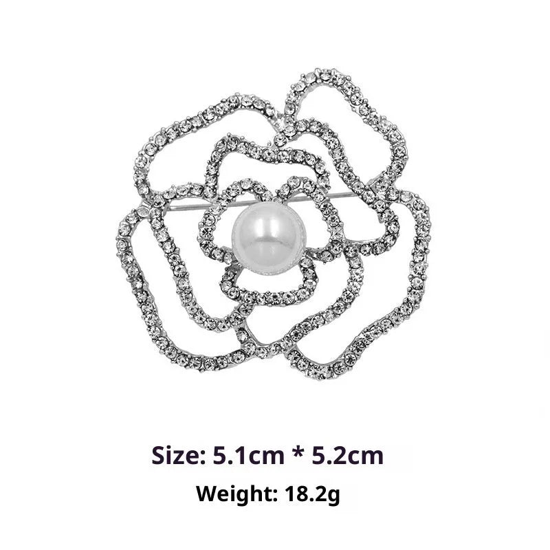 Minimalist pearl floral brooch with diamond inlay on alloy base, sweet and cool style for women
