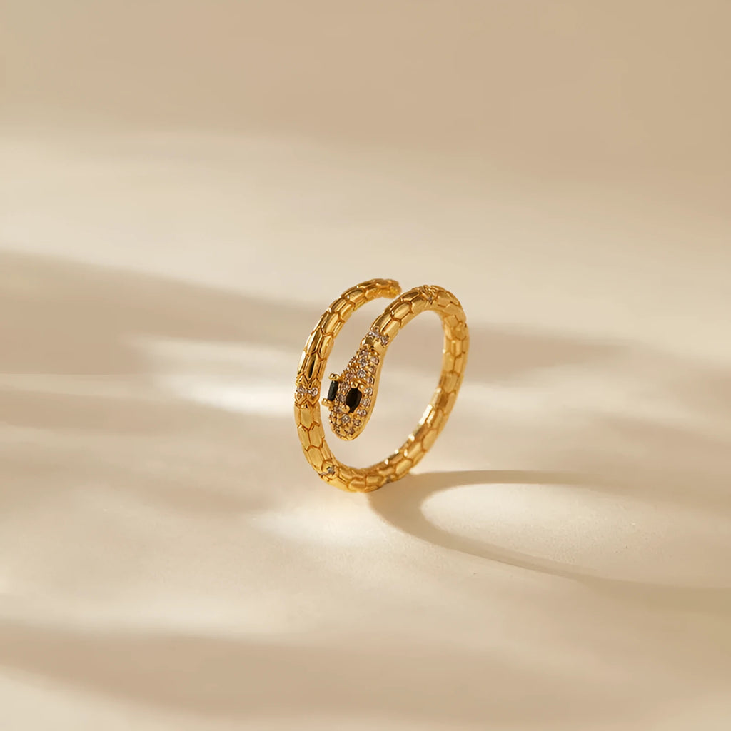 Adjustable copper snake ring with gold colour plating in KR0201.