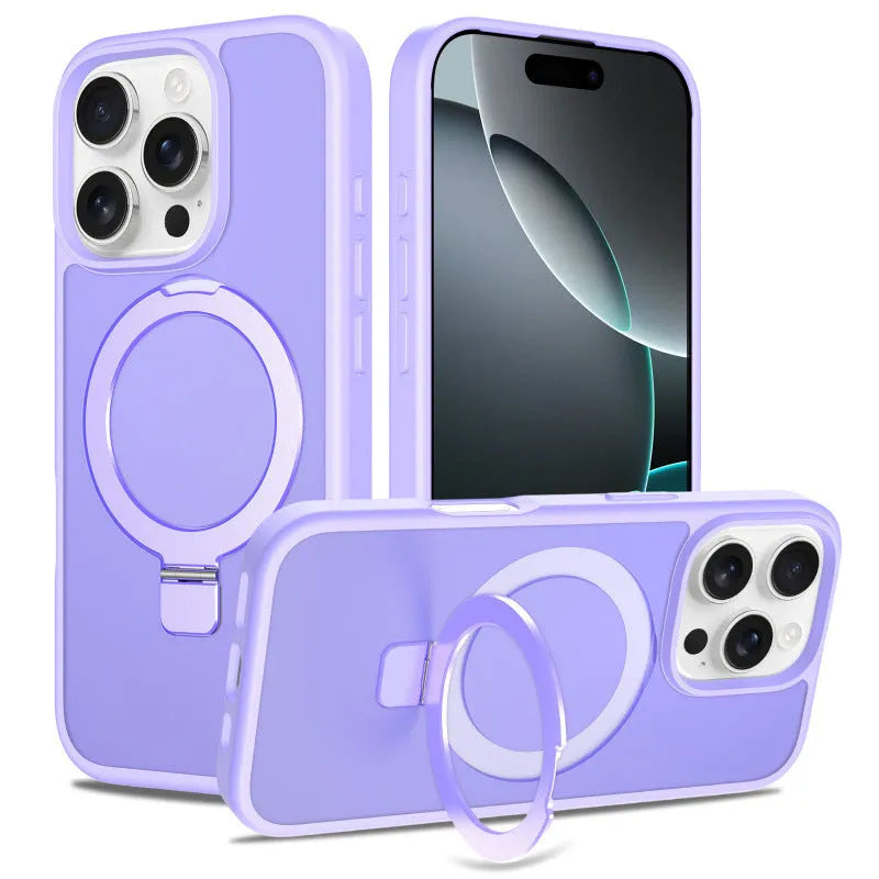 Magnetic drop-resistant phone case for iPhone 17 series with invisible bracket, black colour, TPU PC material