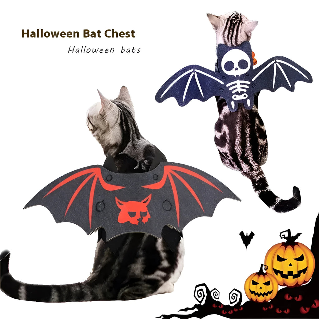 Halloween batwing cat costume in felt material with optional jingle bells