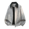 Men's casual jacket with stitching lapel detail in black, shown with straight hem and side seam pockets.