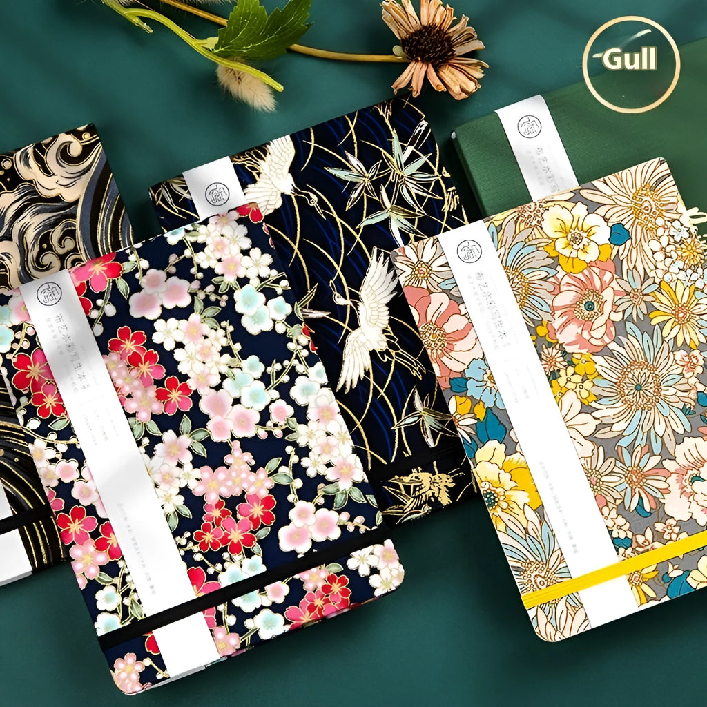 Feiluniao handmade fabric watercolour notebook with cotton paper, 185mm long, shown in a cover design option.