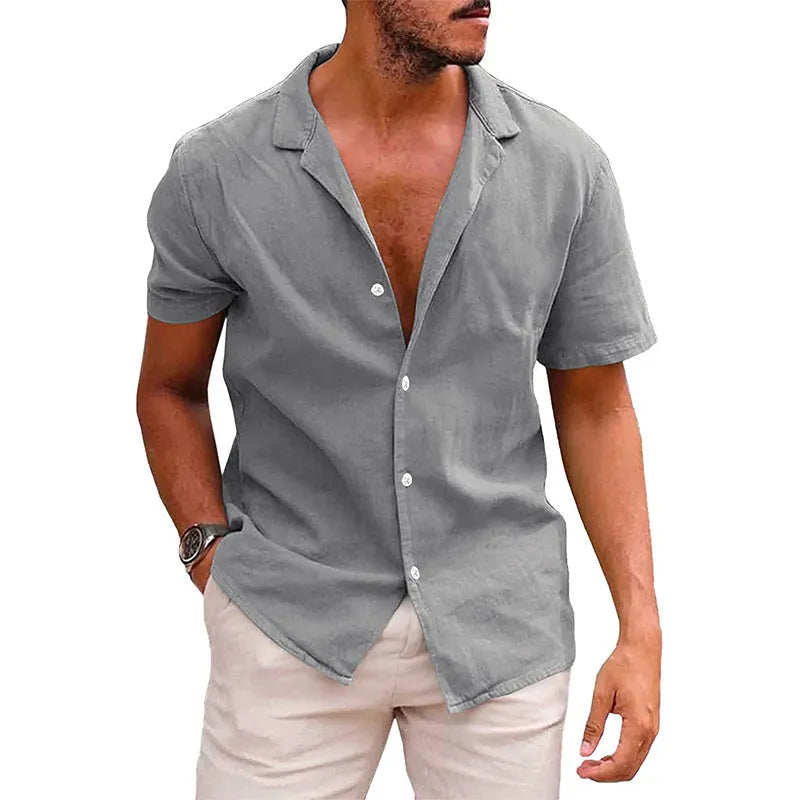 Men's short sleeve button down shirt in linenCotton, solid colour, loose fit, available in multiple colours