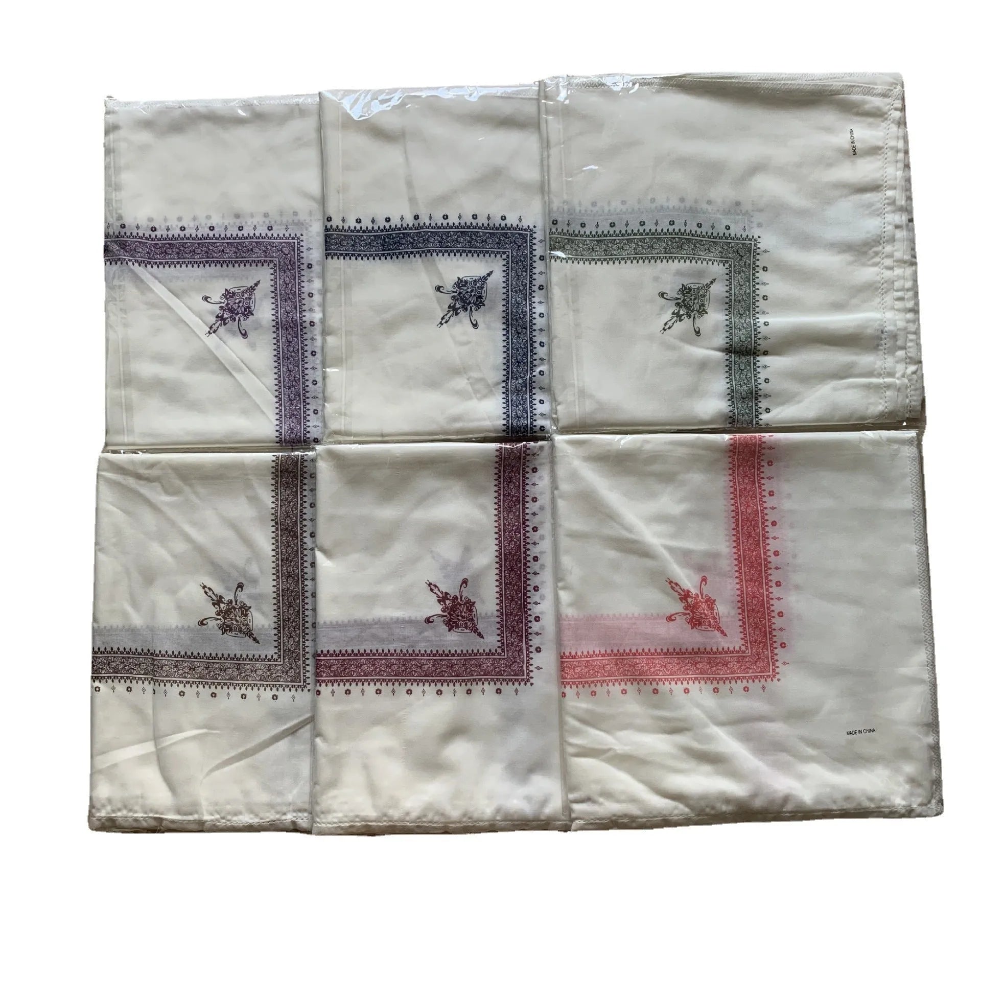 Printed square polyester scarf in six colour options measuring 138cm x 138cm