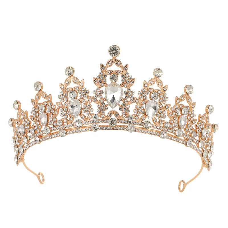 Baroque bride crown headdress with rhinestone detailing in silver and gold colour variations