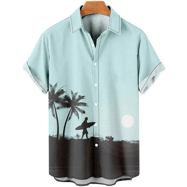 Men's slim fit floral print beach shirt in polyester with 3D digital printing detail