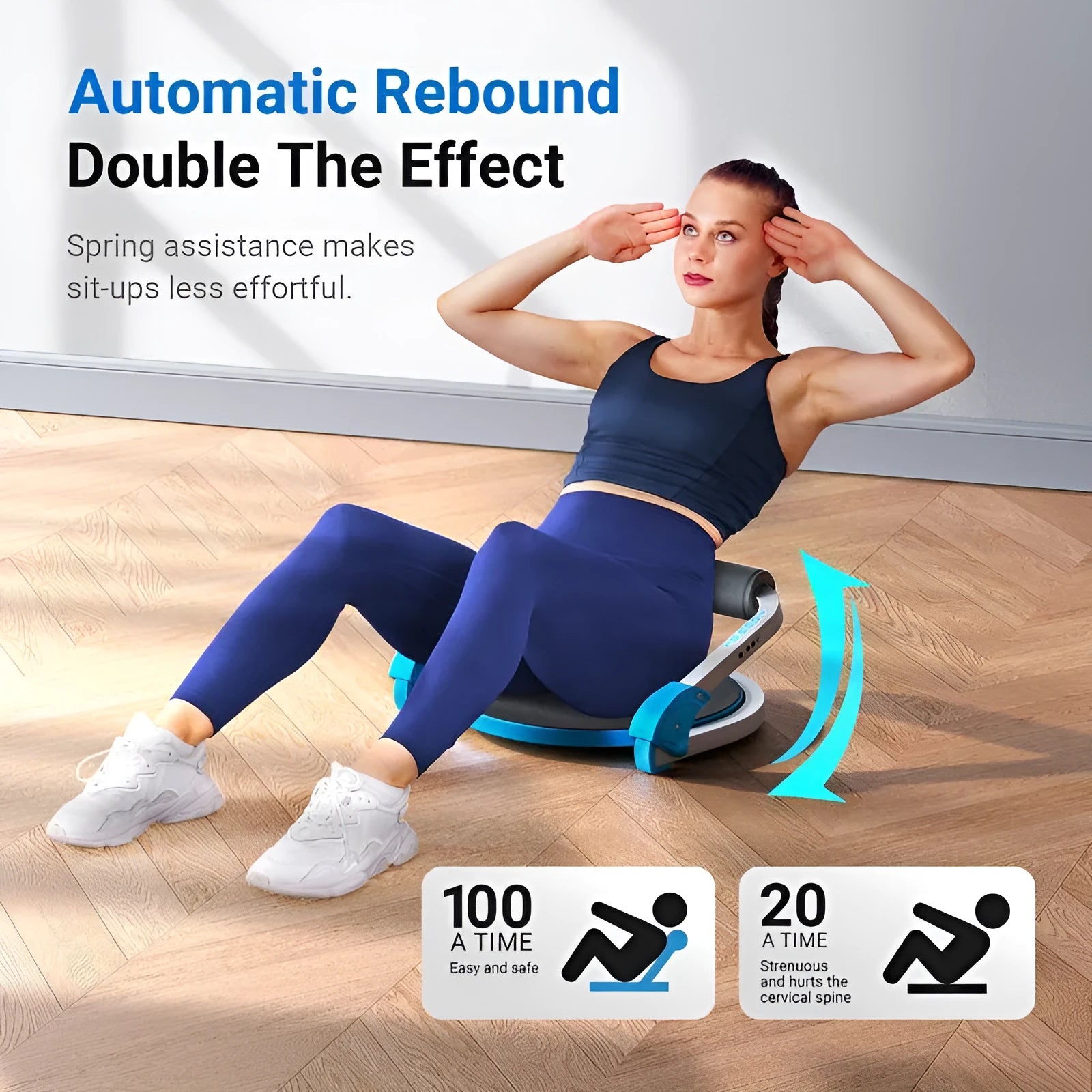 Sky blue and red portable mini multifunctional abdominal exercise device.
