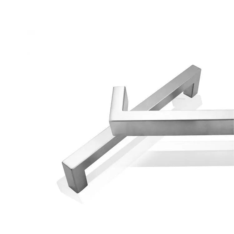 Stainless steel square pipe cabinet handle in brushed silver finish