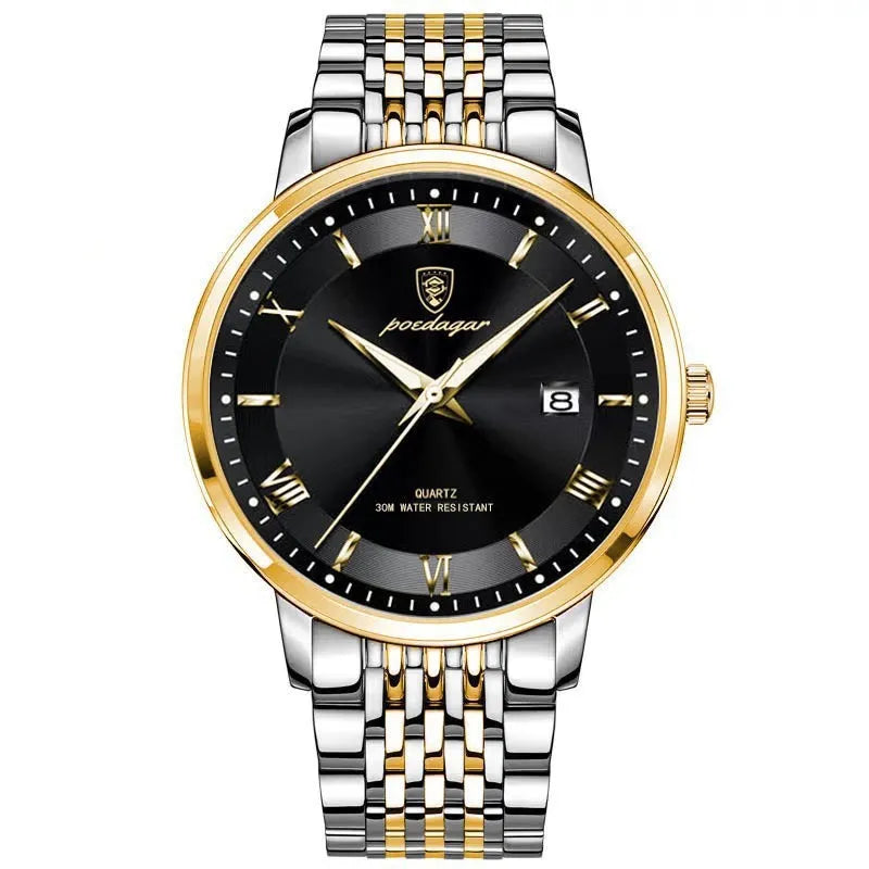 Men's waterproof luminous calendar quartz watch with precision steel case and mineral reinforced mirror