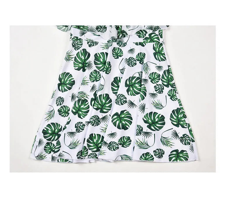 Women's personalised one-piece swimsuit in polyester with green leaf or black letter style print