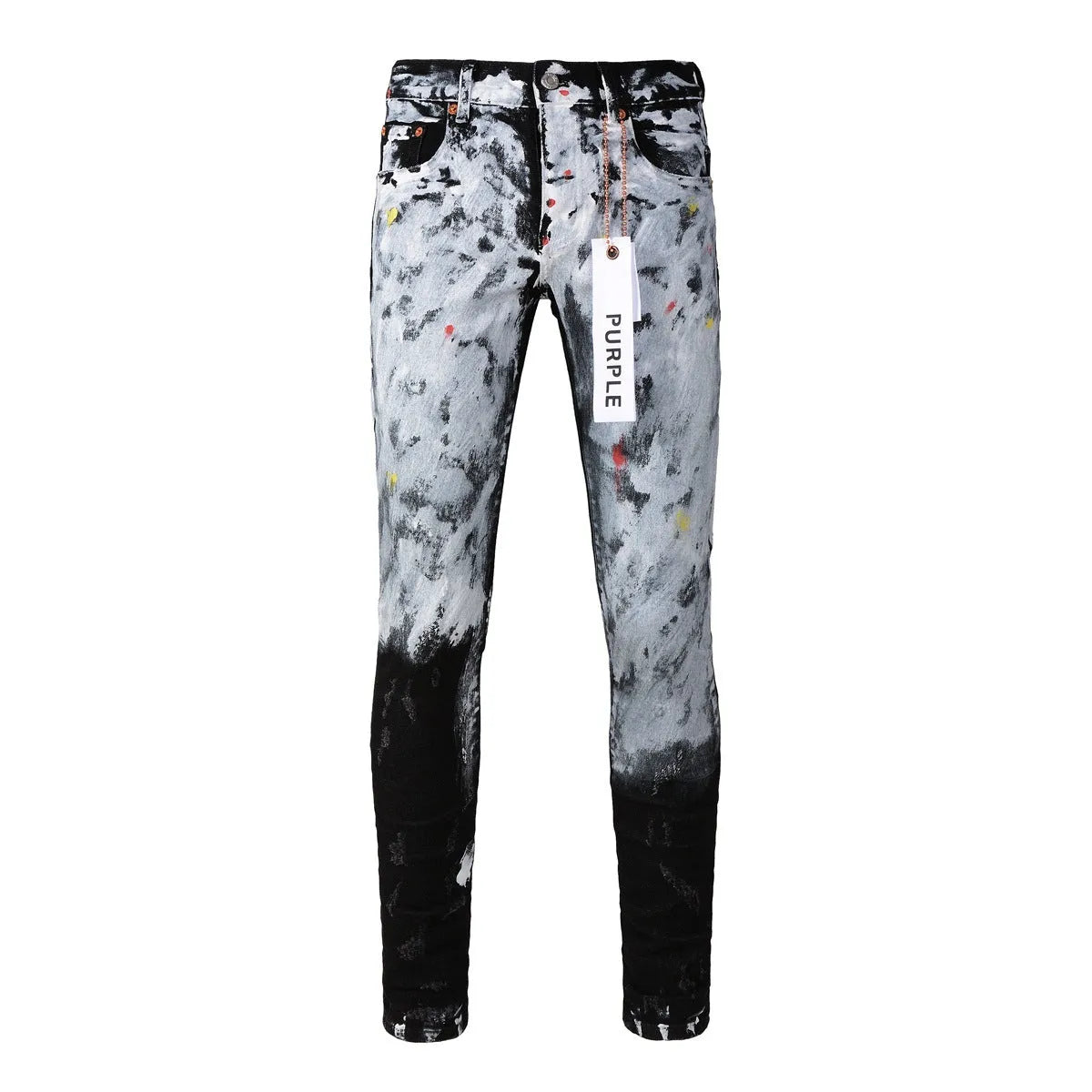 Purple Brand men's blue skinny jeans with button fly and crumple craft, sizes 28 to 40