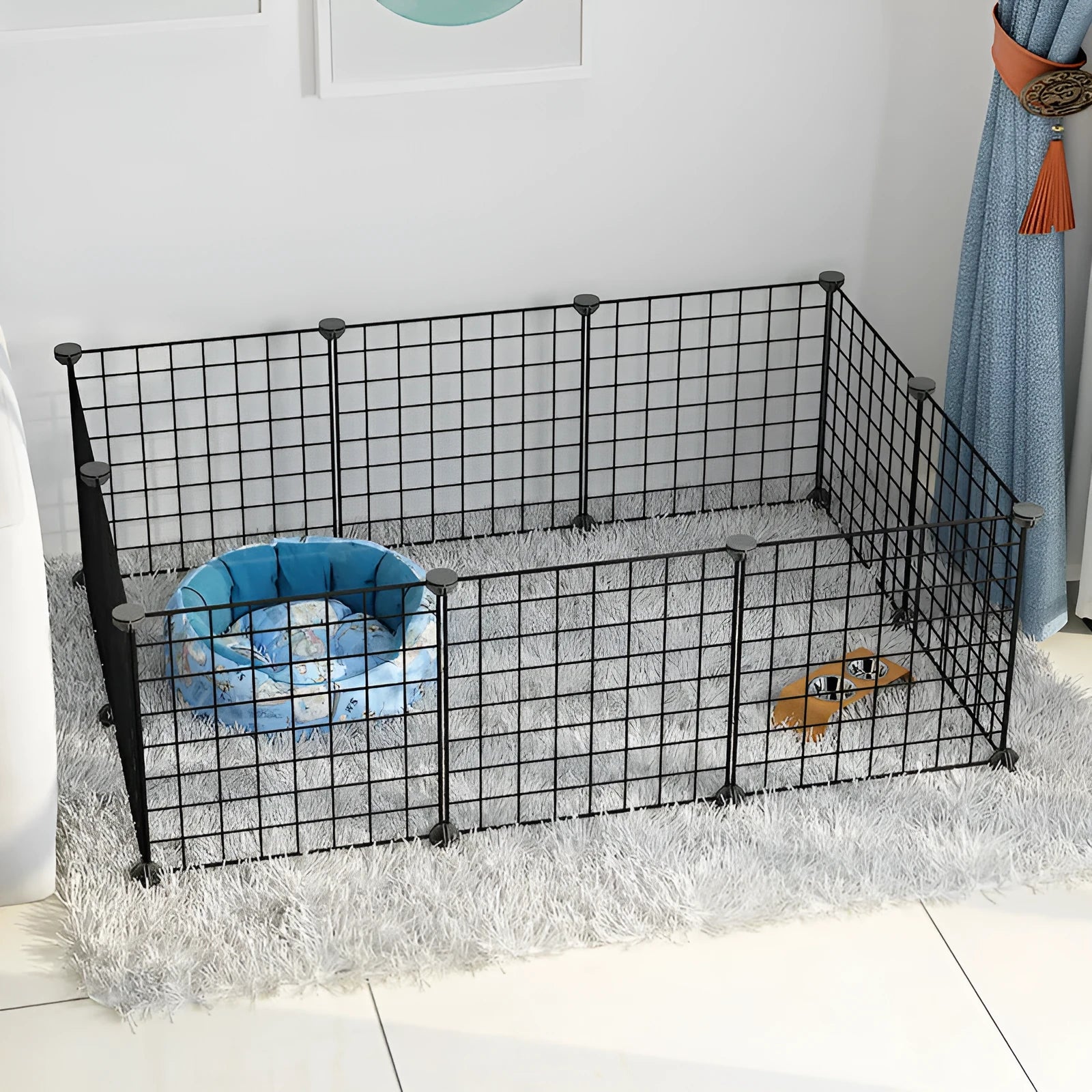 Small dog indoor isolation fence cage with 11 pieces and door, white colour