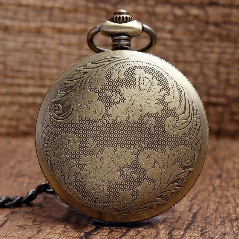 Classical retro bronze skull ceramic pocket watch with 4.7cm case and 37.5cm chain