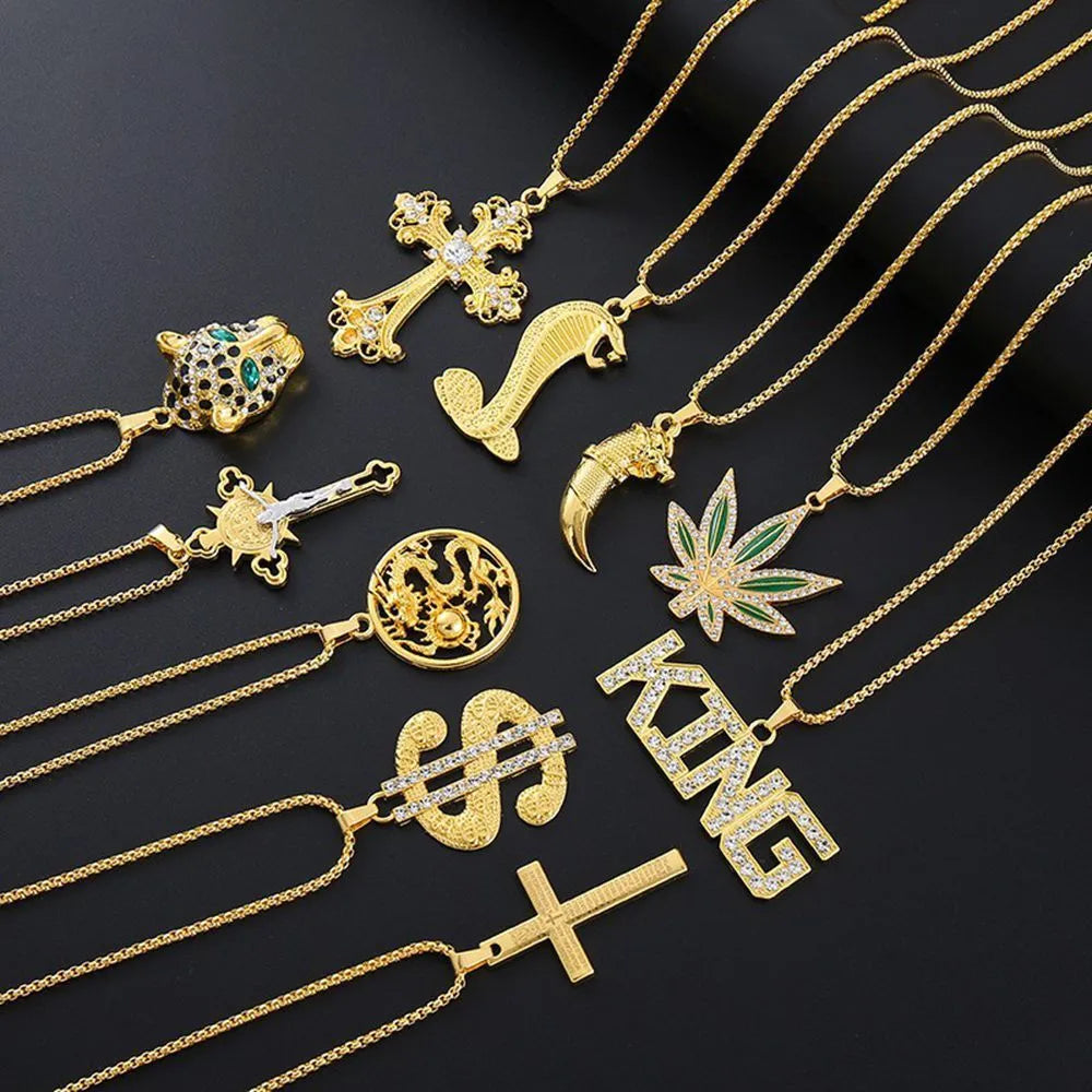 Geometric zircon inlay necklace in BY0349 gold colour on display