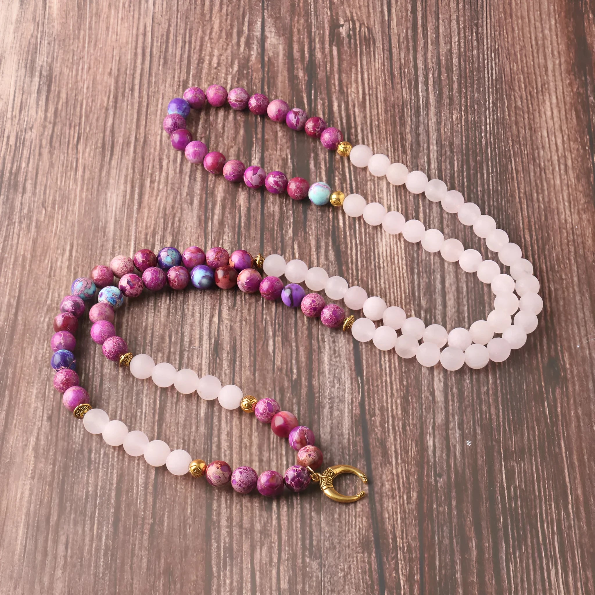 Personalised necklace with round pink Emperor Stone bead pendant on a chain
