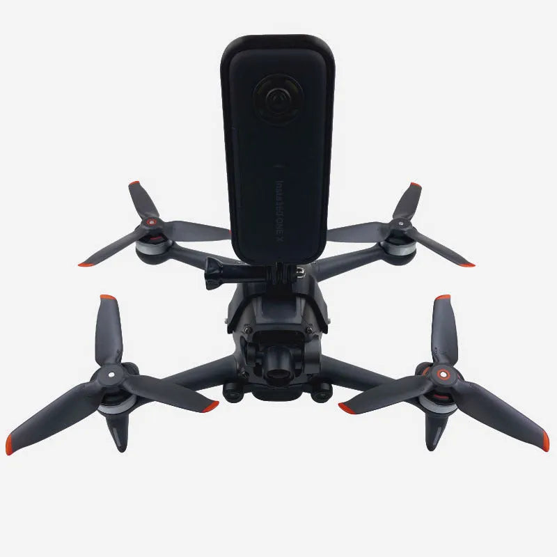 3D printed hard plastic drone expansion bracket for mounting GoPro cameras on top.