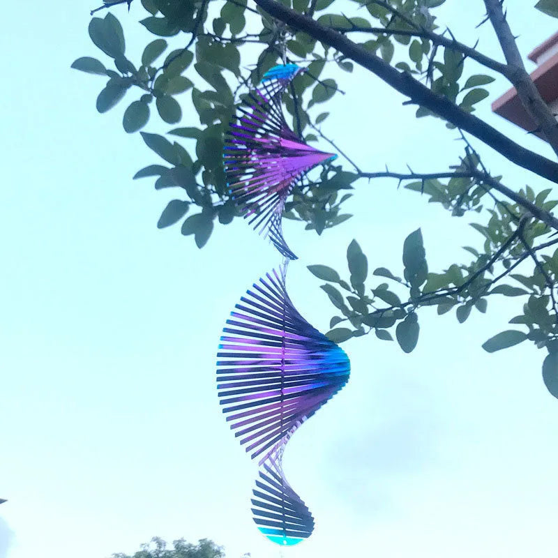 Rotating metal wind runner garden decoration outdoor pendant 12.8x60cm silver and colourful
