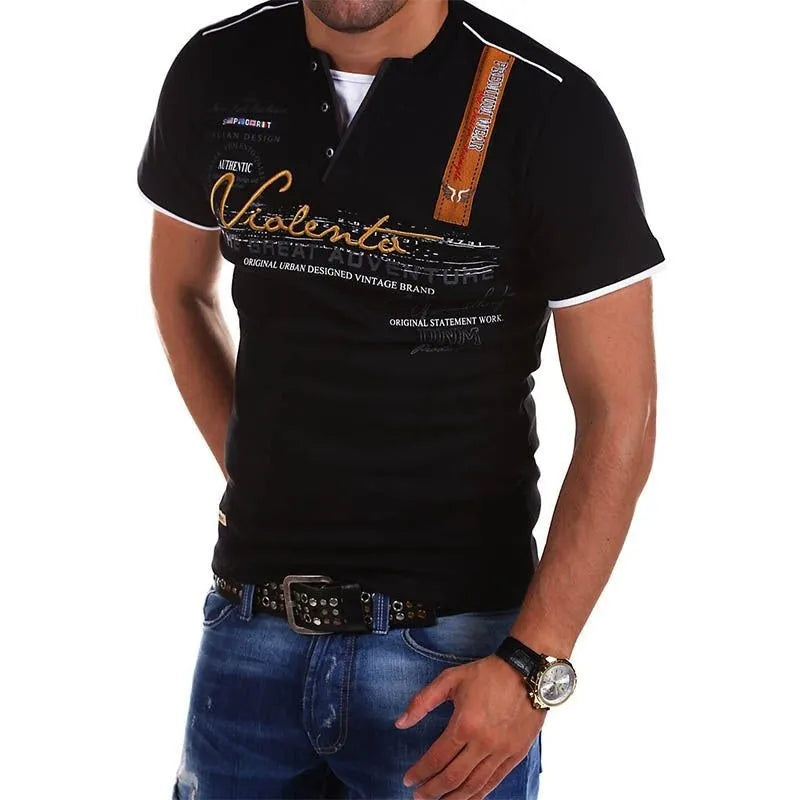 Men's graphic plaid colour block waffle henley short sleeve shirt, front view, regular fit, available in multiple colours