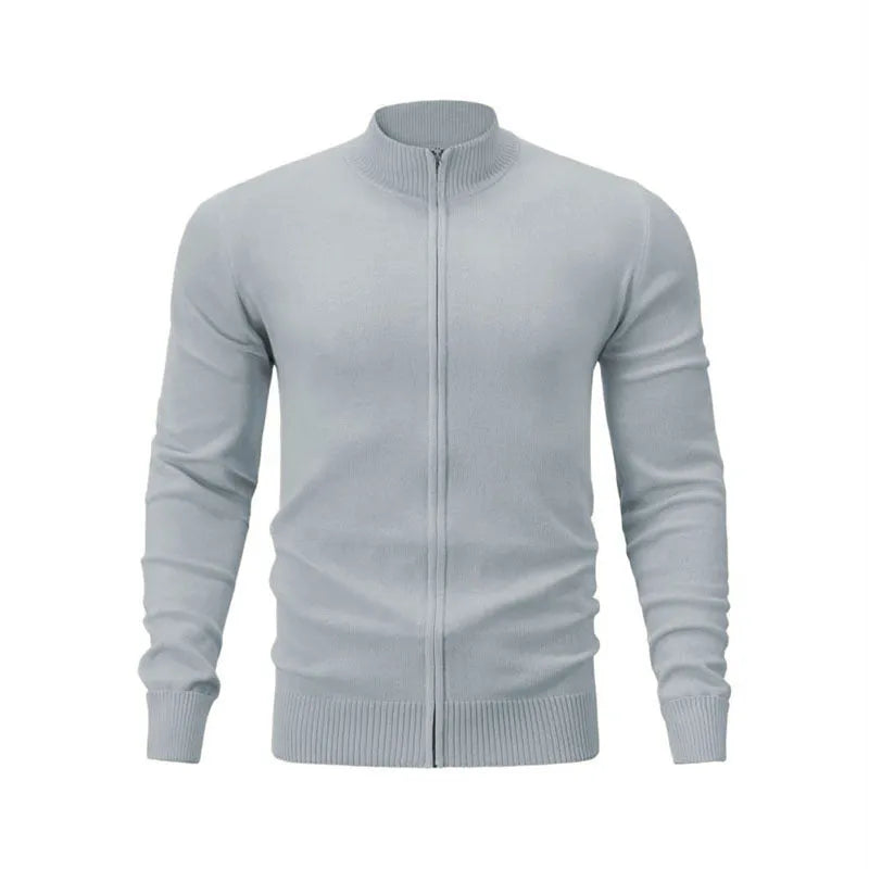 Stand collar zipper cardigan sweater in cotton fabric with loose fit for casual youth wear