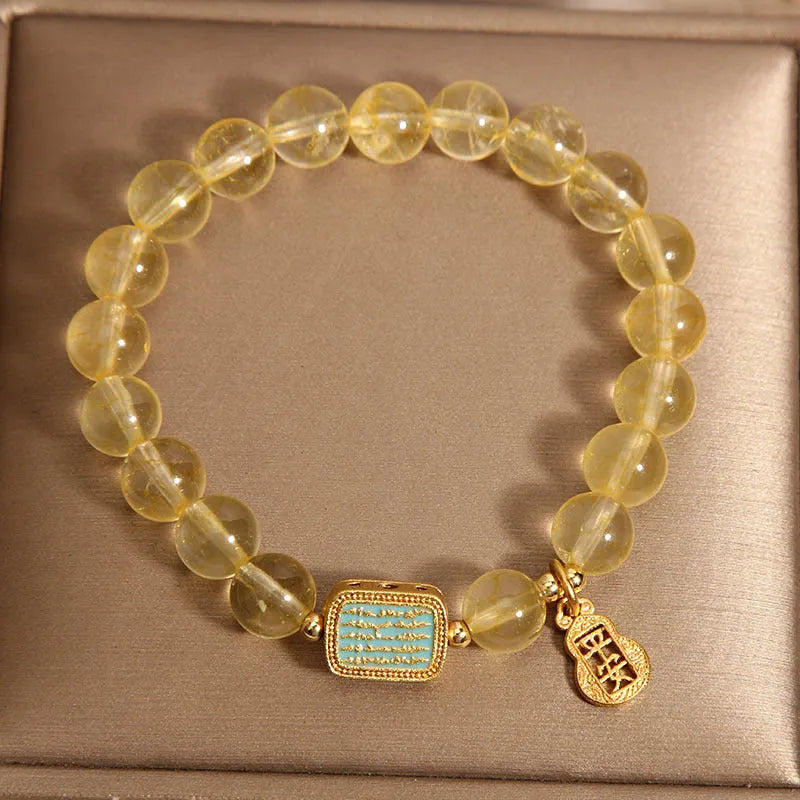 Women's natural yellow citrine crystal bracelet with rhinestone detailing