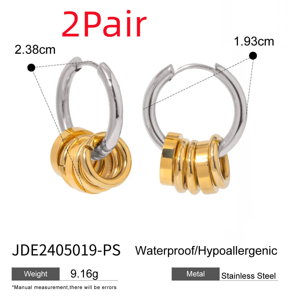 Pair of stainless steel ins style earrings with an electroplated silver-toned finish.