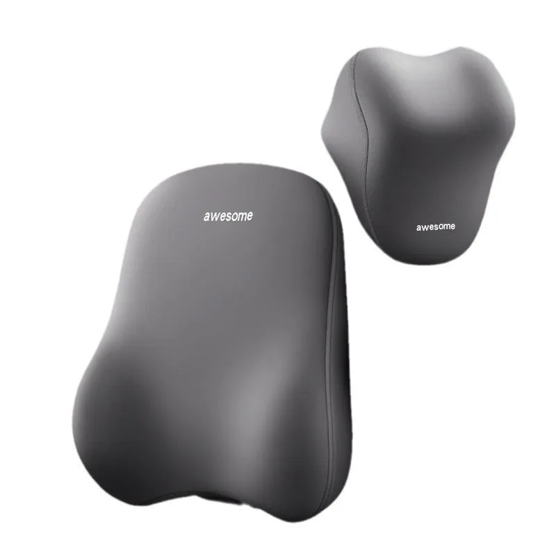 High-grade automotive headrest lumbar support pillow set in memory foam with polyester cover, Y-black colour option on a car seat