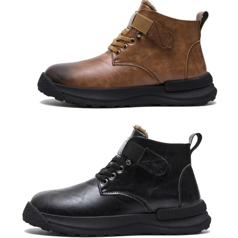 Black high-top platform Martin boots with a velvet-textured upper and thick rubber sole.