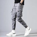 Men's ice silk casual overalls sports jumpsuit in black, dark grey, and light grey, sizes S to 5XL