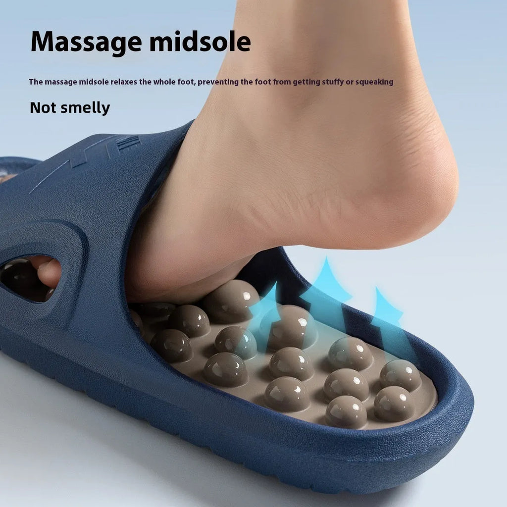 Ball massage sandals in purple, non-slip PVC with grape-particle studs, side view