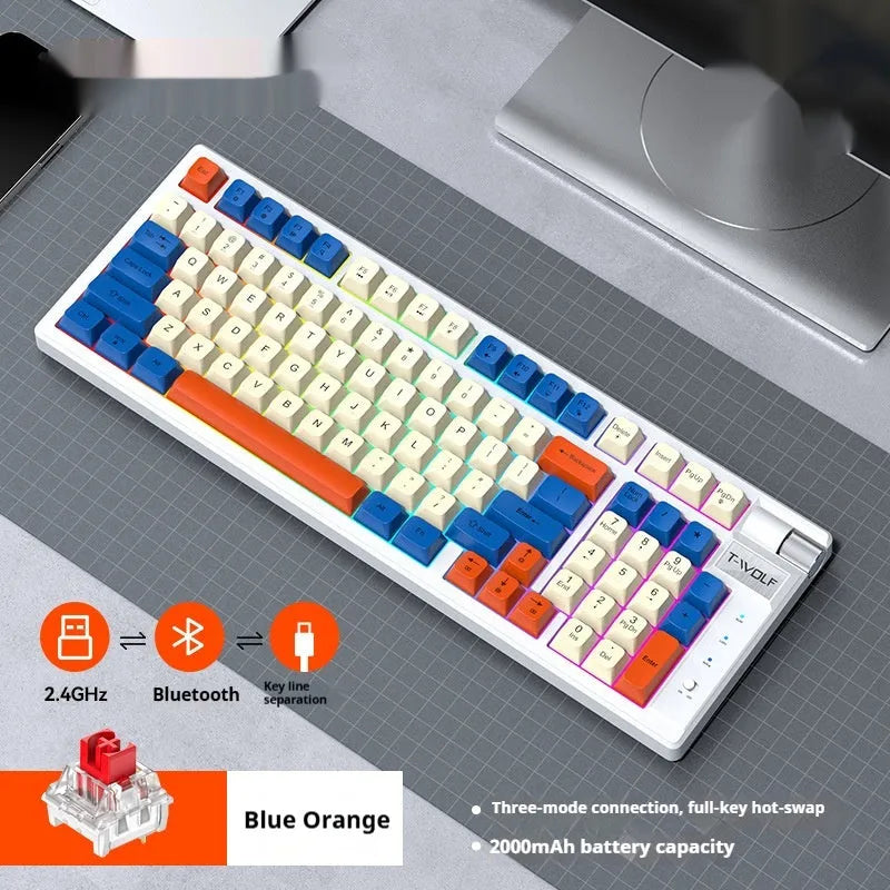 Bluetooth mechanical gaming keyboard with RGB backlight in black and red colour scheme