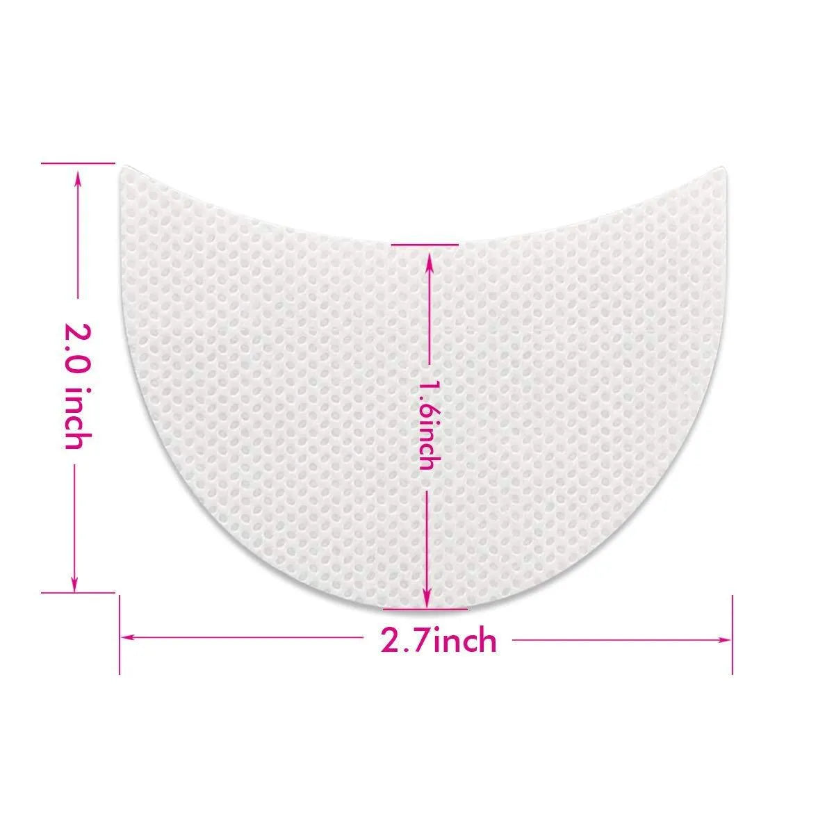 Pack of half-moon shaped disposable under-eye makeup shields on pink background