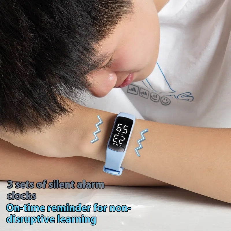 Smart waterproof vibration alarm watch with LED display on a silicone strap in various colours