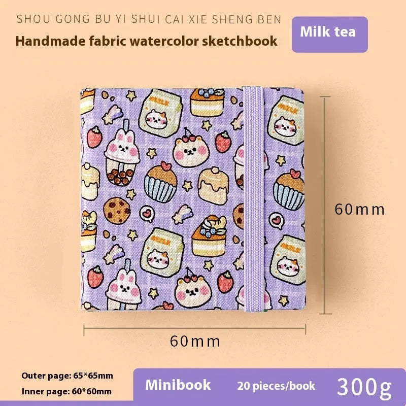 Feiluniao handmade fabric watercolour notebook with cotton paper, 185mm long, shown in a cover design option.