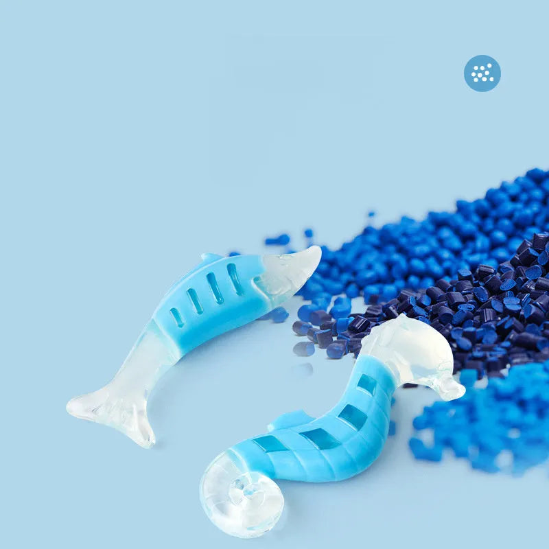 Two PU nylon dog chew toys: a seahorse and a tuna, on a plain background.