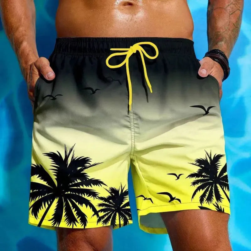 Men's loose fit swimming trunks in polyester fabric with ethnic style design