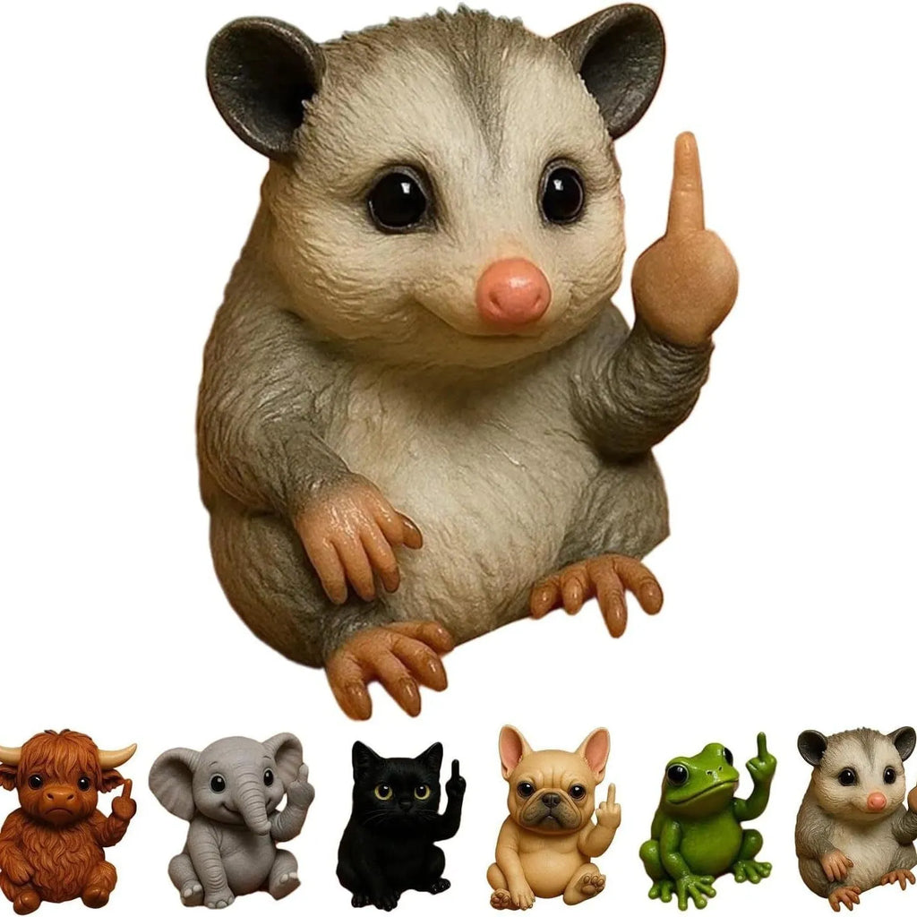 Resin animal middle finger doll ornament in chosen animal style such as cat, dog, or elephant.