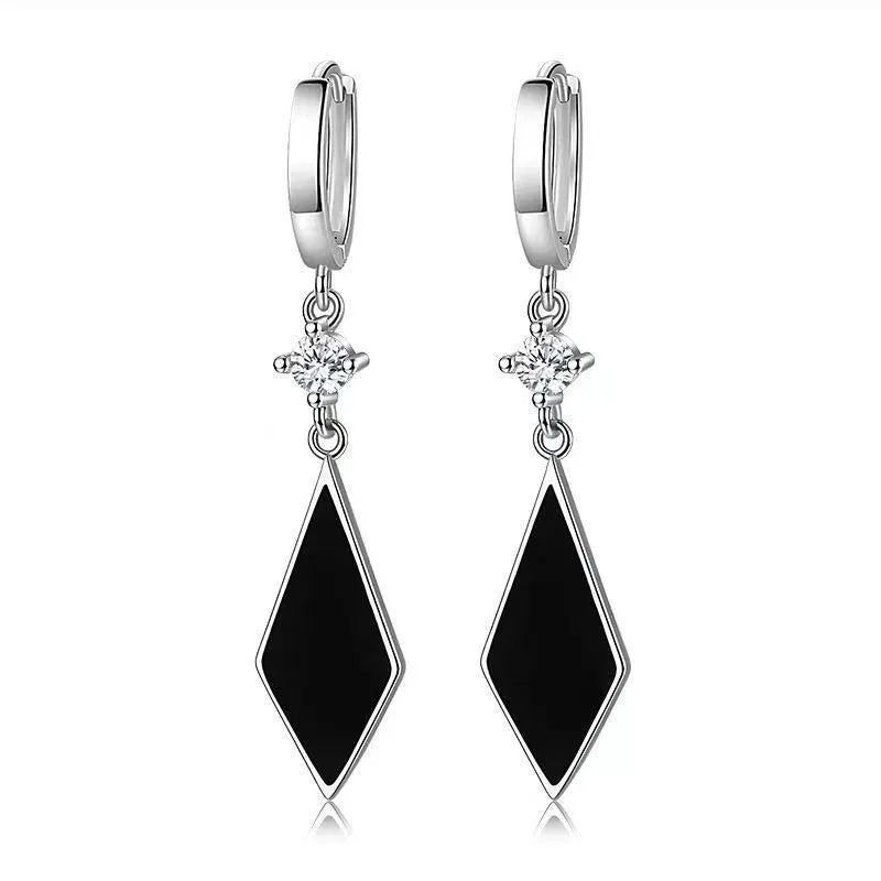 Silver geometric diamond clip-on earrings with vintage electroplated finish