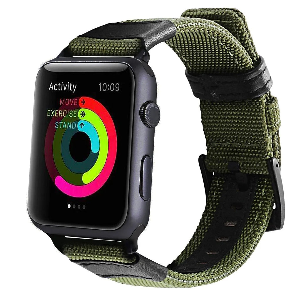 Waterproof stain resistant nylon canvas watch strap in black for 42mm smartwatch armband type