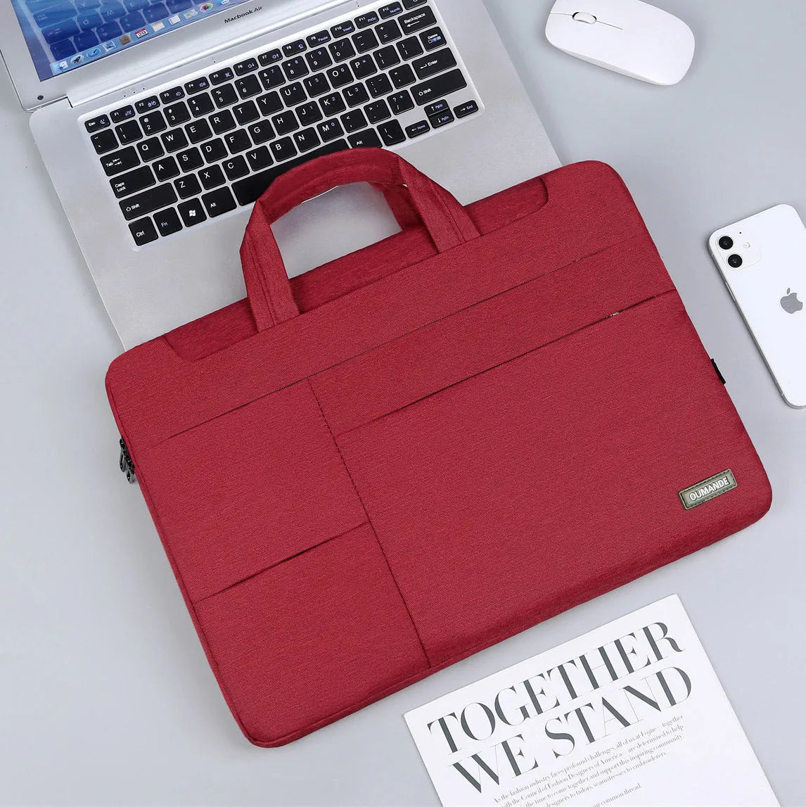 15.6-inch waterproof Oxford cloth laptop bag in dark grey colour with visible sewing lines