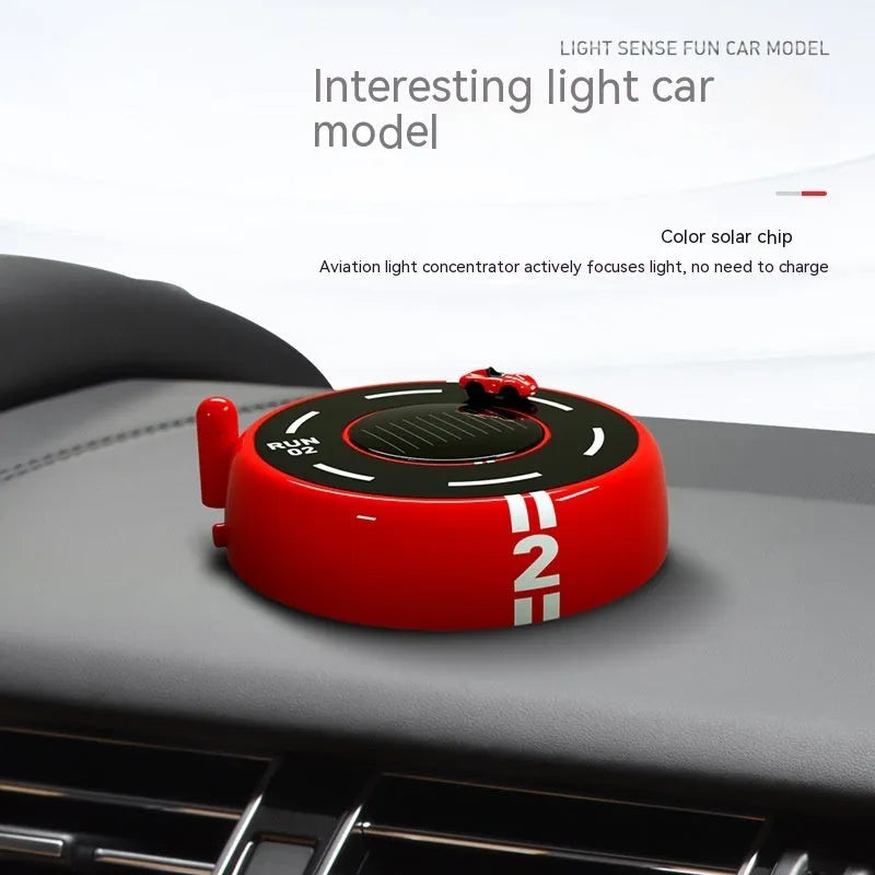 Round solar-powered car aromatherapy decoration in black, red, or white colours