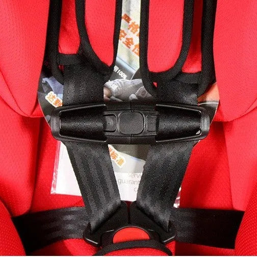 Black nylon PA66 child safety seat buckle clip measuring 14.5 x 4 cm for harness replacement