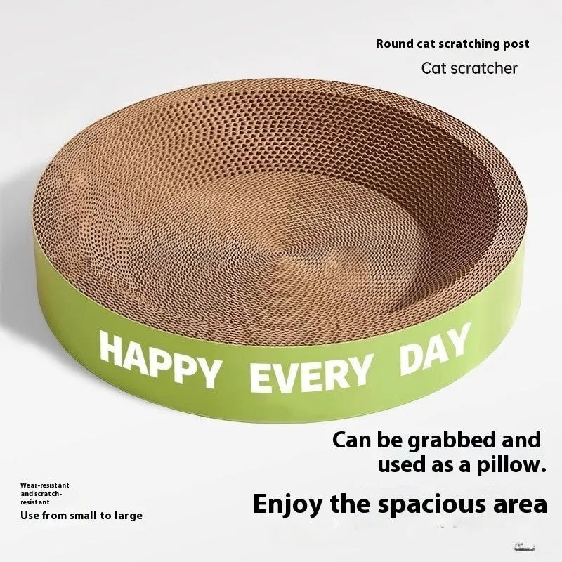 Green circular cat scratching board nest bed showing combined scratching surface and resting area