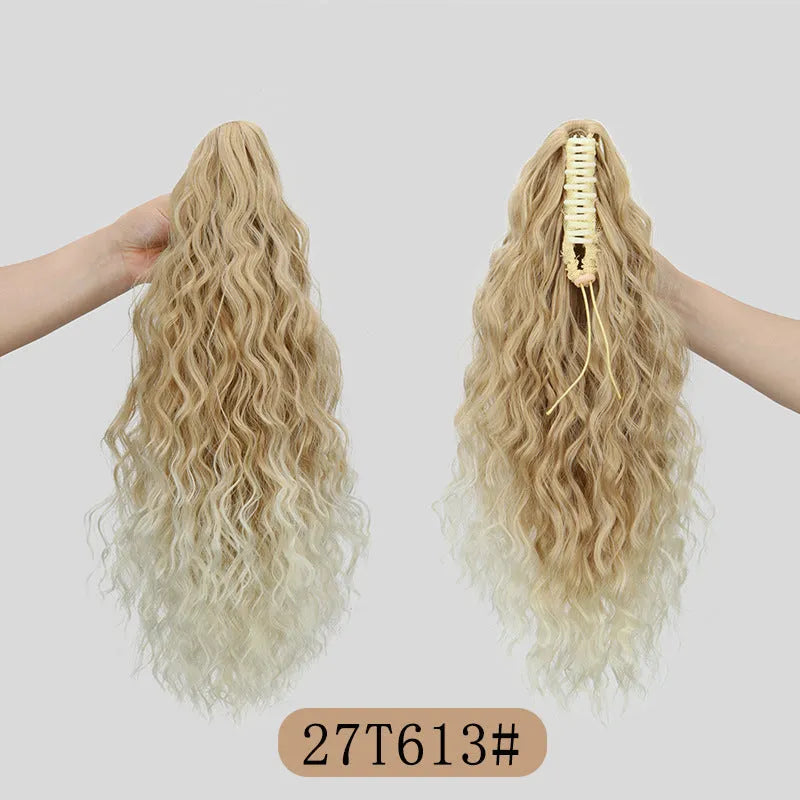 Corn curl synthetic ponytail wig with water ripple grip attachment in multiple colour options