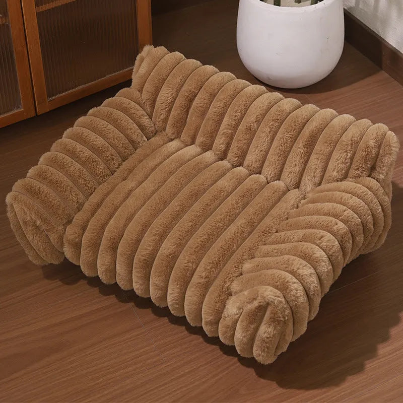 Rabbit plush cat sofa bed in gray with thickened padding and raised edges