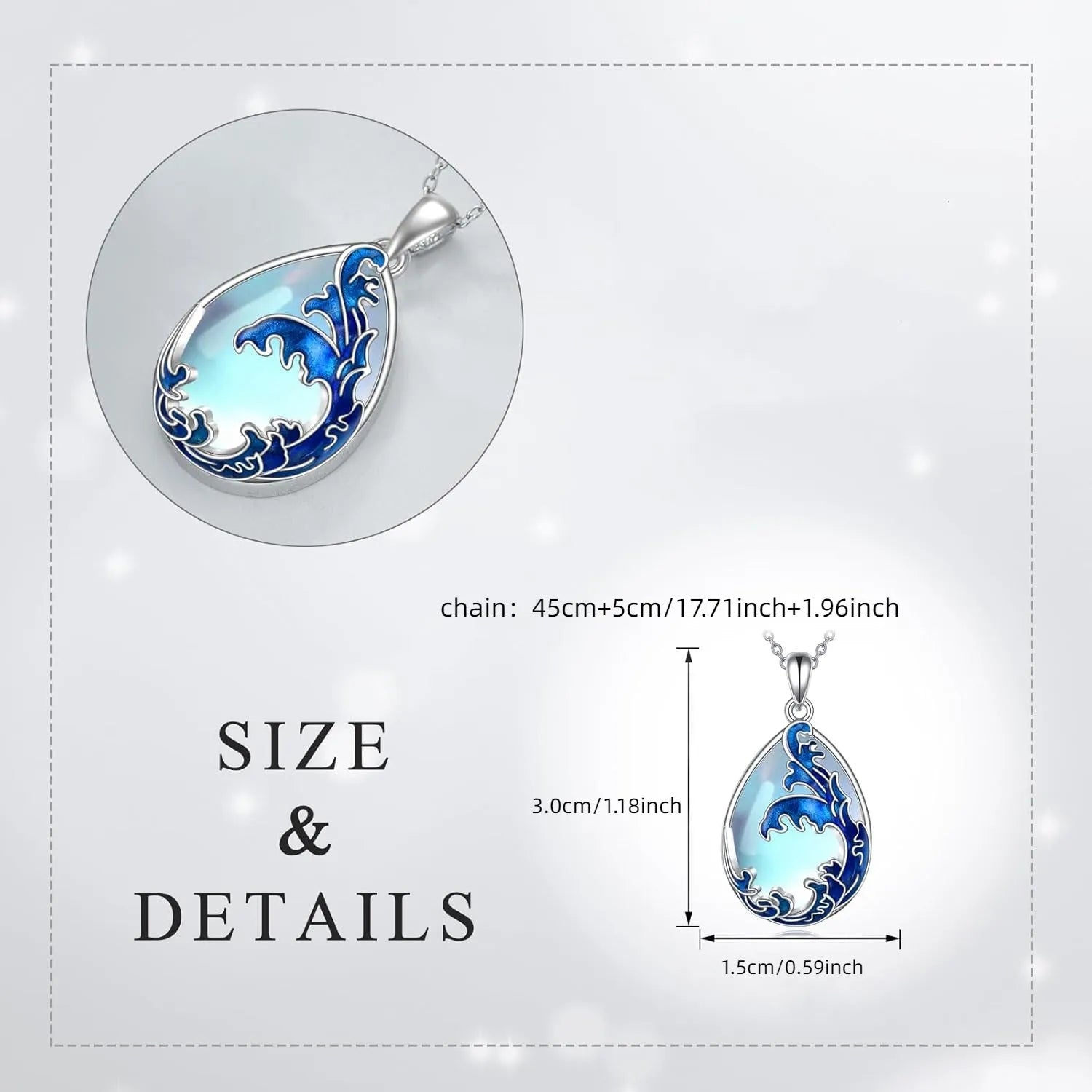 Blue heart-shaped alloy pendant on an adjustable chain necklace for women.