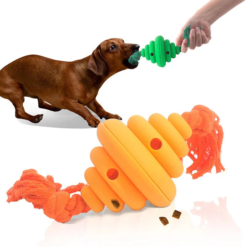 Green rope and ball dog toy with treat dispensing hole for large breeds