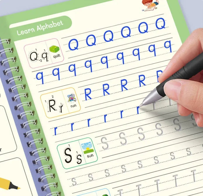 English children's groove magic handwriting practice copybook set with pen and refills.