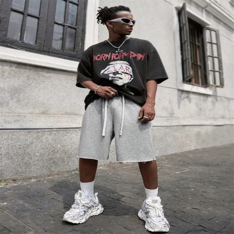 Men's straight-leg hip-hop trousers in polyester available in black, light grey or green colours